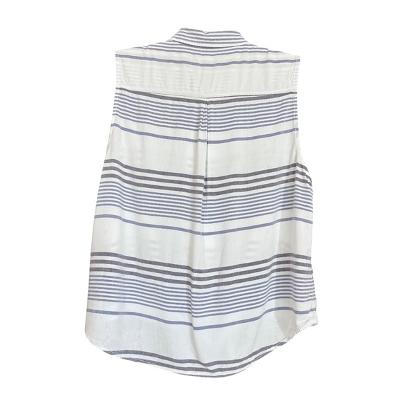 Beachlunchlounge White Gray Striped Tie Front Button Front Sleeveless Top XL - Picture 4 of 9